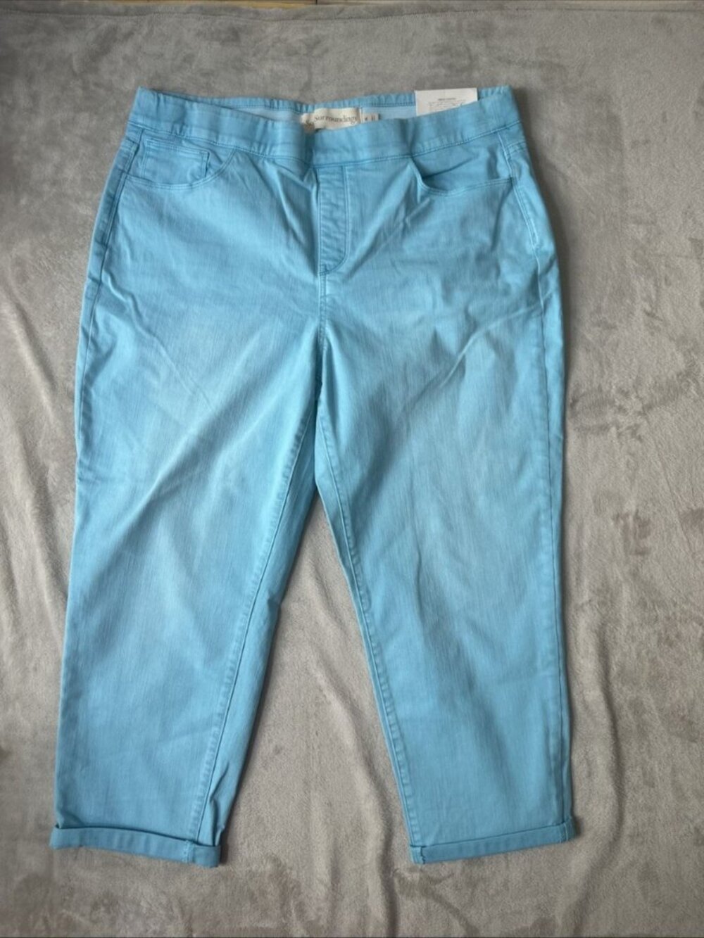 Soft Surroundings pull on crop jeans turquoise blue cuffed ankle pants XL
